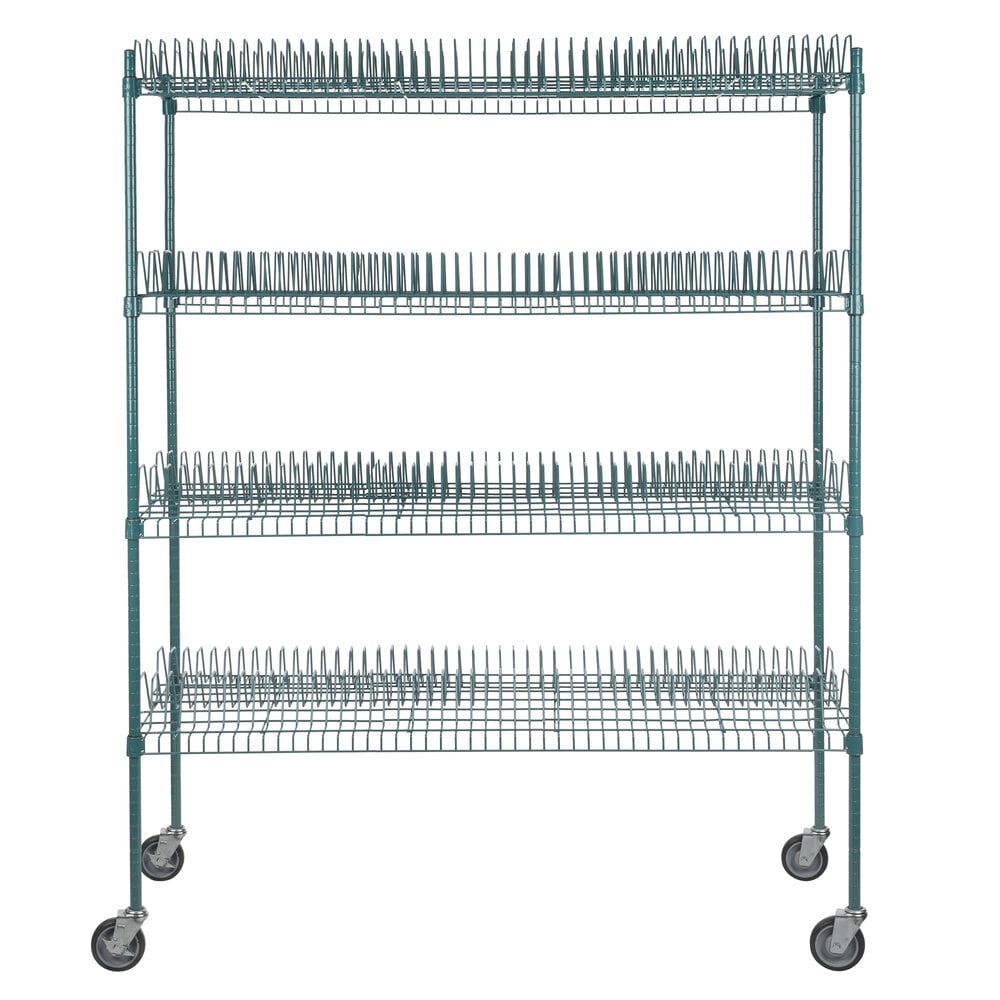 Regency 24 inch x 60 inch Green Epoxy Drying Rack 4-Shelf Kit with 64 inch Posts and Casters - 1 1/4 inch Slots