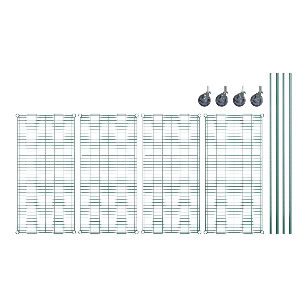 A Regency green wire drying rack with 4 shelves and metal rods.
