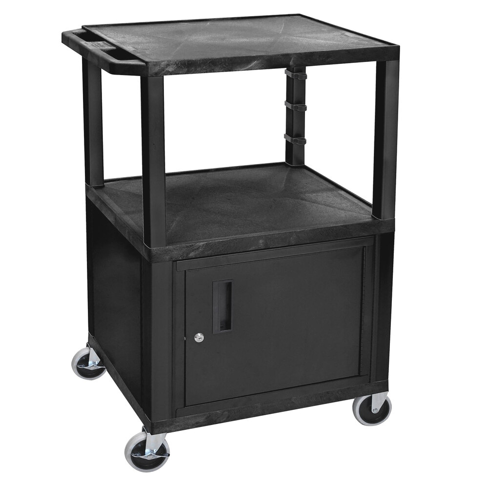 Luxor WT42C2E Black Tuffy 2 Shelf A/V Cart with Locking Cabinet