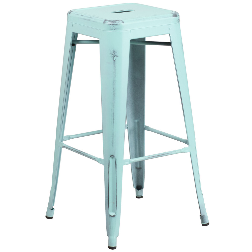 GREEN 30'' SEAT HEIGHT METAL BAR HEIGHT BACKLESS STOOL 