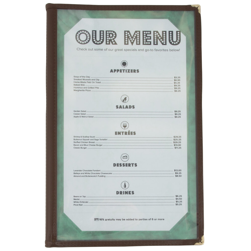 Thunder Group 8 1/2" x 14" Tall Four Pocket Menu Cover Brown