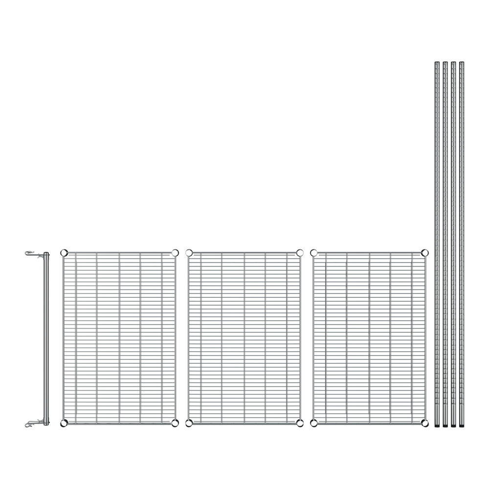 A Regency chrome wire garment rack with metal rods.