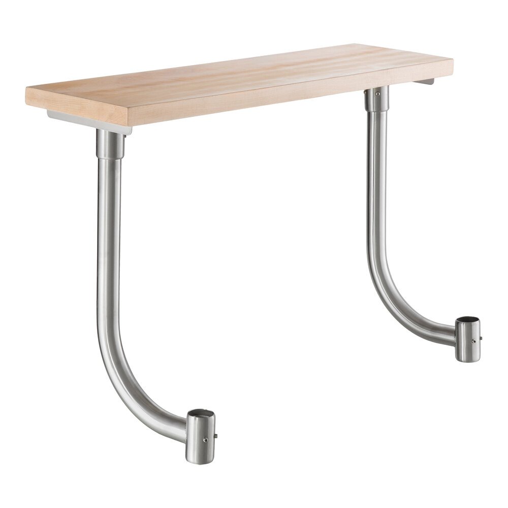 A rectangular wooden board mounted on two curved metal legs.