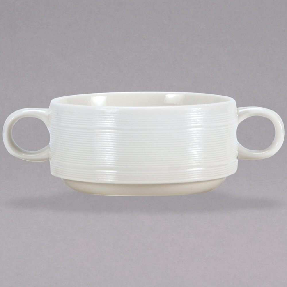 Oneida L5650000791 Manhattan 8 13 Oz Warm White Porcelain Soup Cup With Handles 24 Case