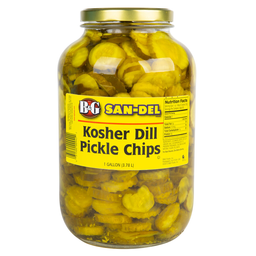 B&G SanDel 1 Gallon Kosher Dill Crinkle Cut Pickle Chips