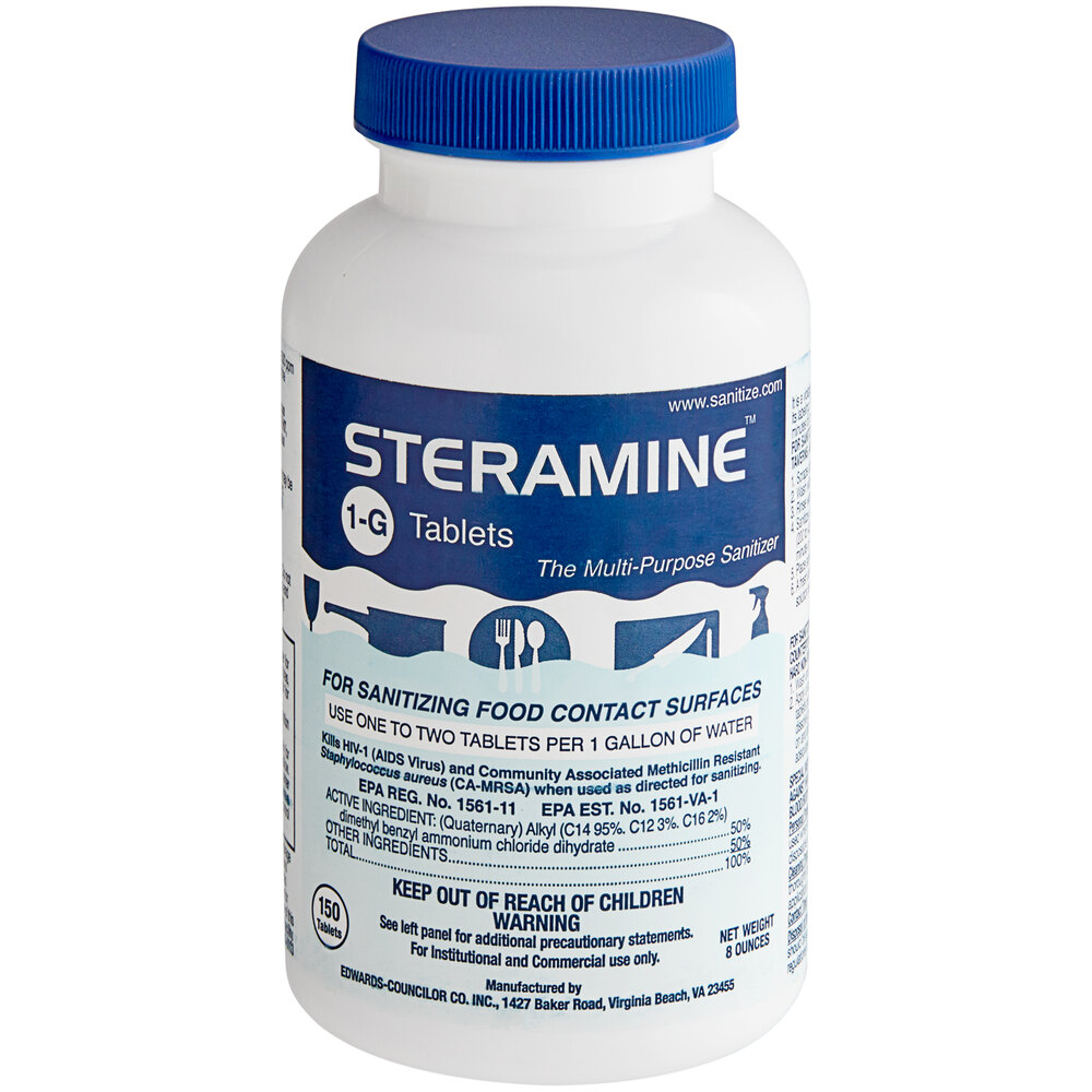 Steramine 1G Sanitizer Tablets (Sanitabs) 150 Count Bottle 6/Case
