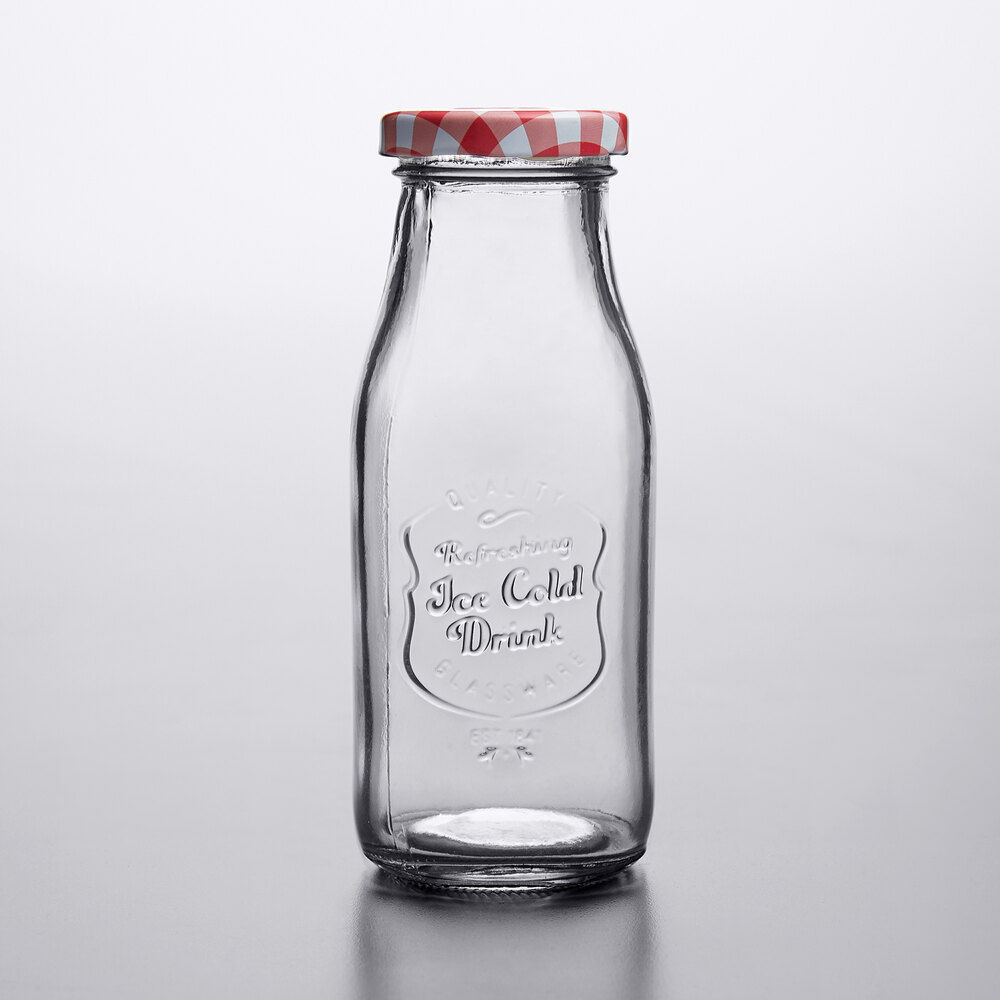Acopa 10 oz. Glass Milk Bottle with Lid - 12/Case