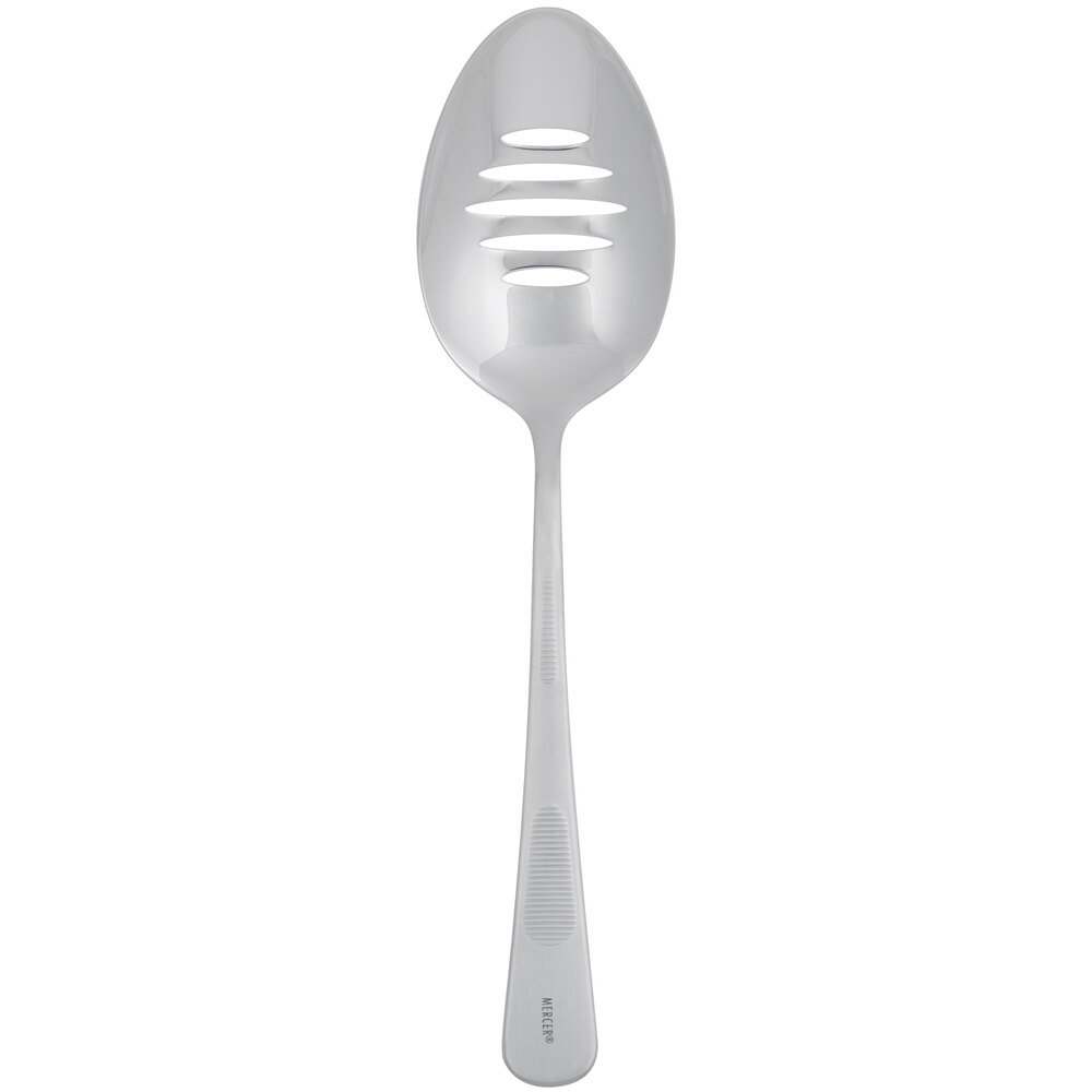 Mercer Culinary M35139 9" Stainless Steel Slotted Bowl Plating Spoon