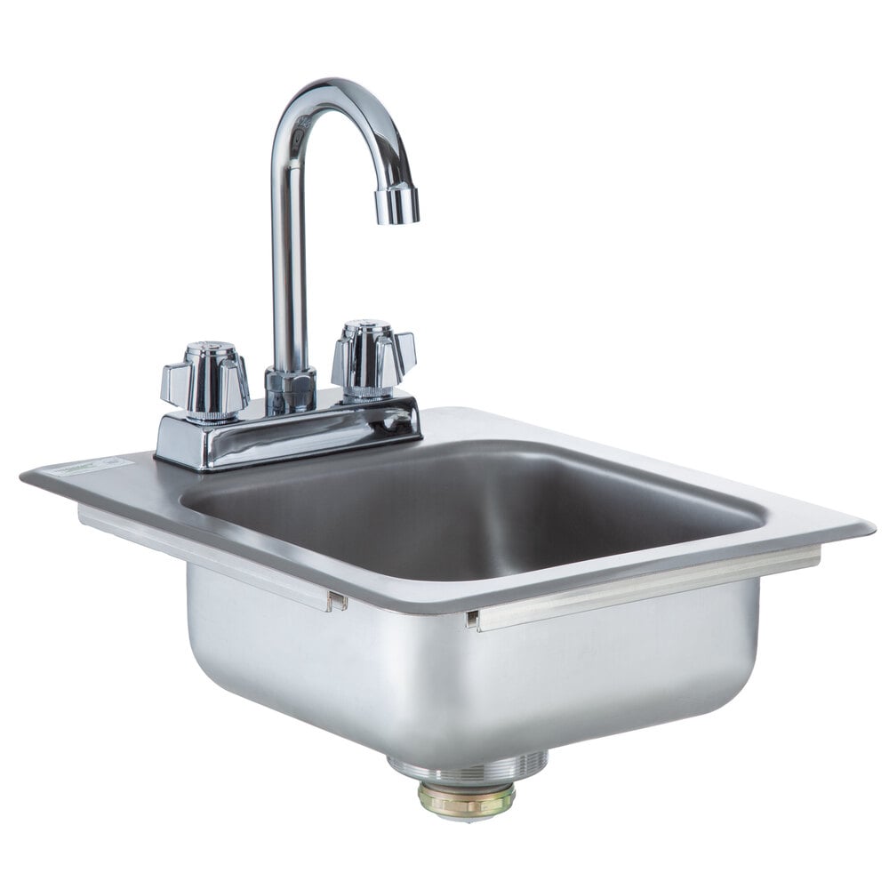 Regency 9 inch x 9 inch x 5 inch 18-Gauge Stainless Steel One Compartment Drop-In Sink with 8 inch Gooseneck Faucet