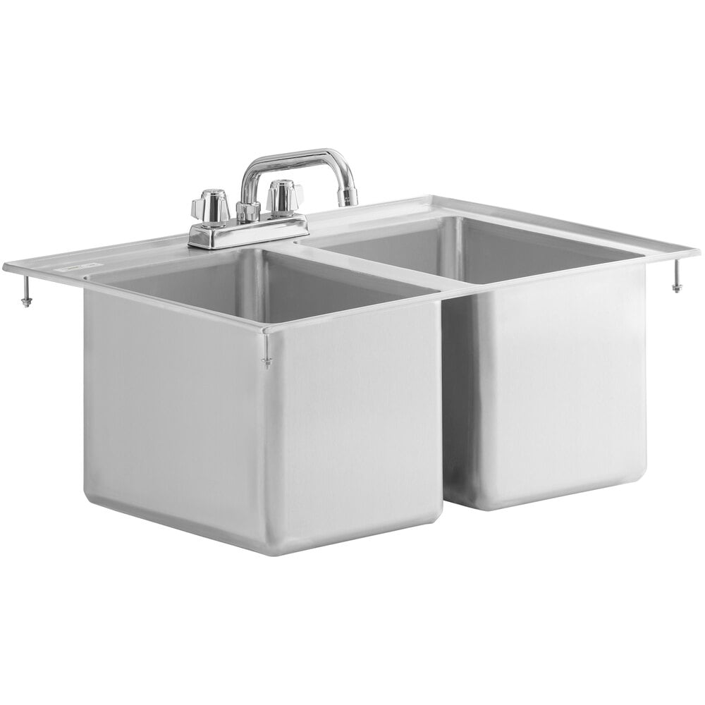 Regency 10 inch x 14 inch x 10 inch 16-Gauge Stainless Steel Two Compartment Drop-In Sink with 8 inch Swing Faucet