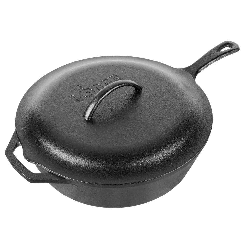 Lodge Cast Iron Pre-Seasoned Deep Skillet with Iron Cover and Assist  Handle, 5 Quart, Black