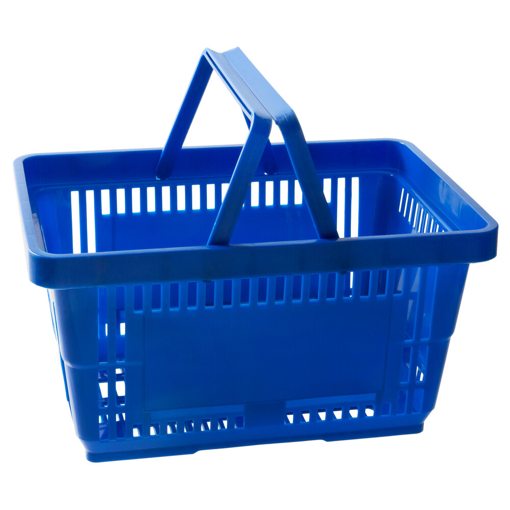 Regency Blue 16 3/4 inch x 11 13/16 inch Plastic Grocery Market Shopping Basket with Plastic Handles - 12/Pack