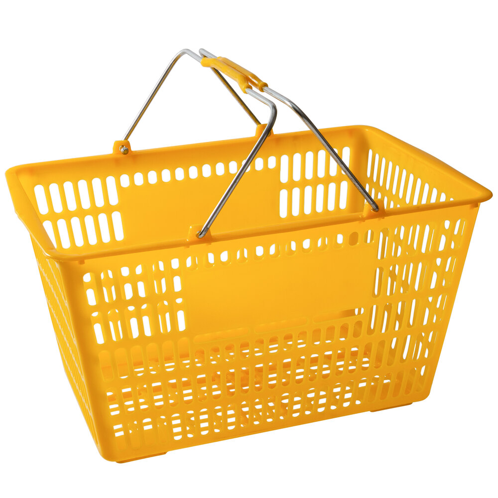 Regency Yellow 18 11/16 inch x 12 3/8 inch Plastic Grocery Market Shopping Basket - 12/Pack