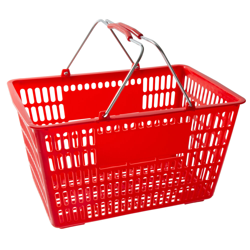10 Pack Red Plastic Shopping Baskets Twin Handle 20 Litre Capacity 