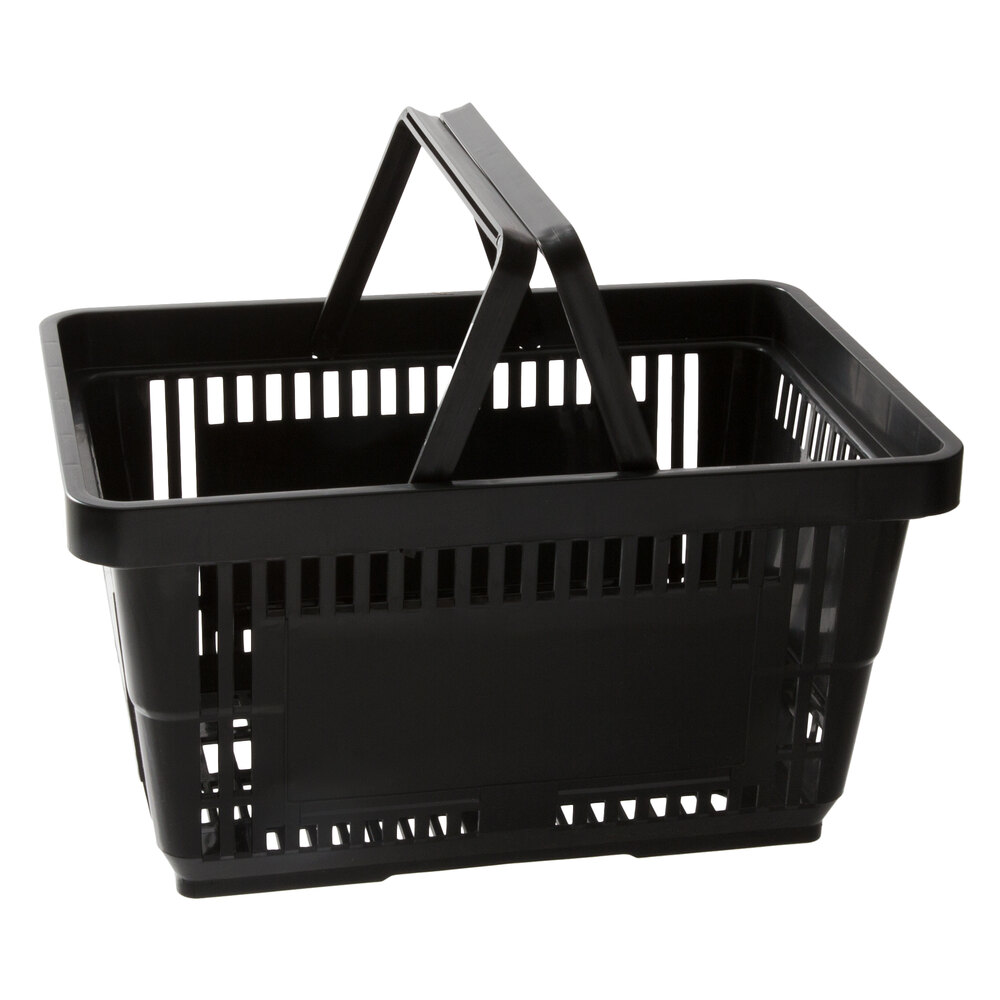 Regency Black 16 3/4 inch x 11 13/16 inch Plastic Grocery Market Shopping Basket with Plastic Handles - 12/Pack