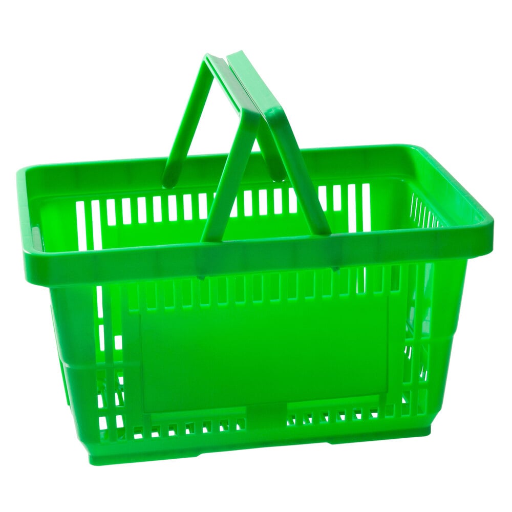 Regency Green 16 3/4 inch x 11 13/16 inch Plastic Grocery Market Shopping Basket with Plastic Handles