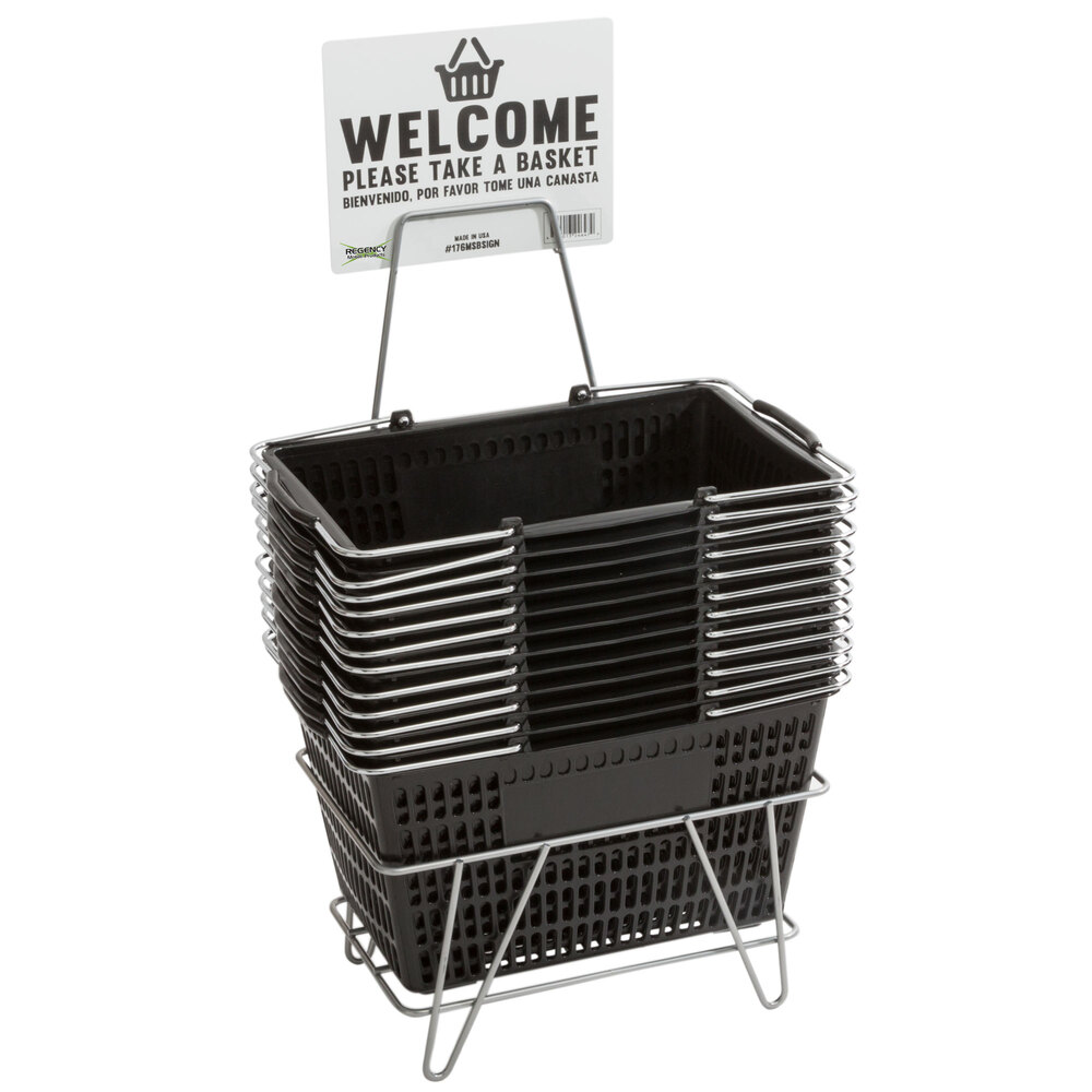 Regency Plastic Handheld Shopping Basket (Black) - 12/Pack