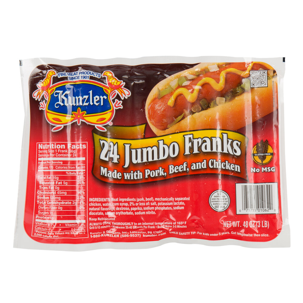 Kunzler 8/1 Foodservice Regular Franks 96/Case