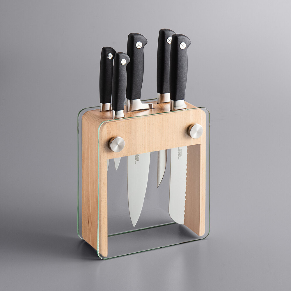 Mercer Culinary M19105 ZüM® 6-Piece Wood and Glass Knife Block Set