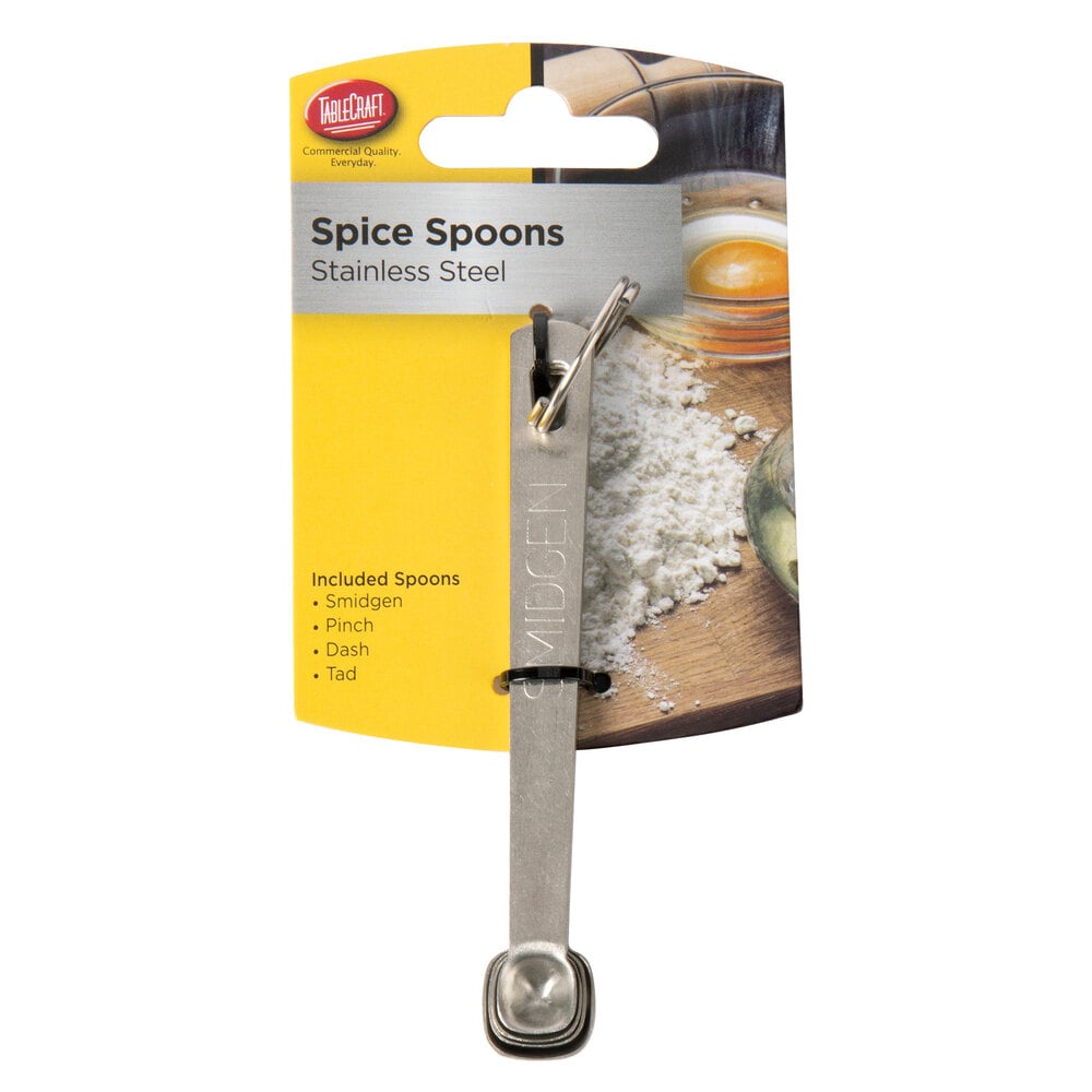 TableCraft 4pc Stainless Steel Spice Measuring Spoons - Smidgen Pinch Dash  & Tad