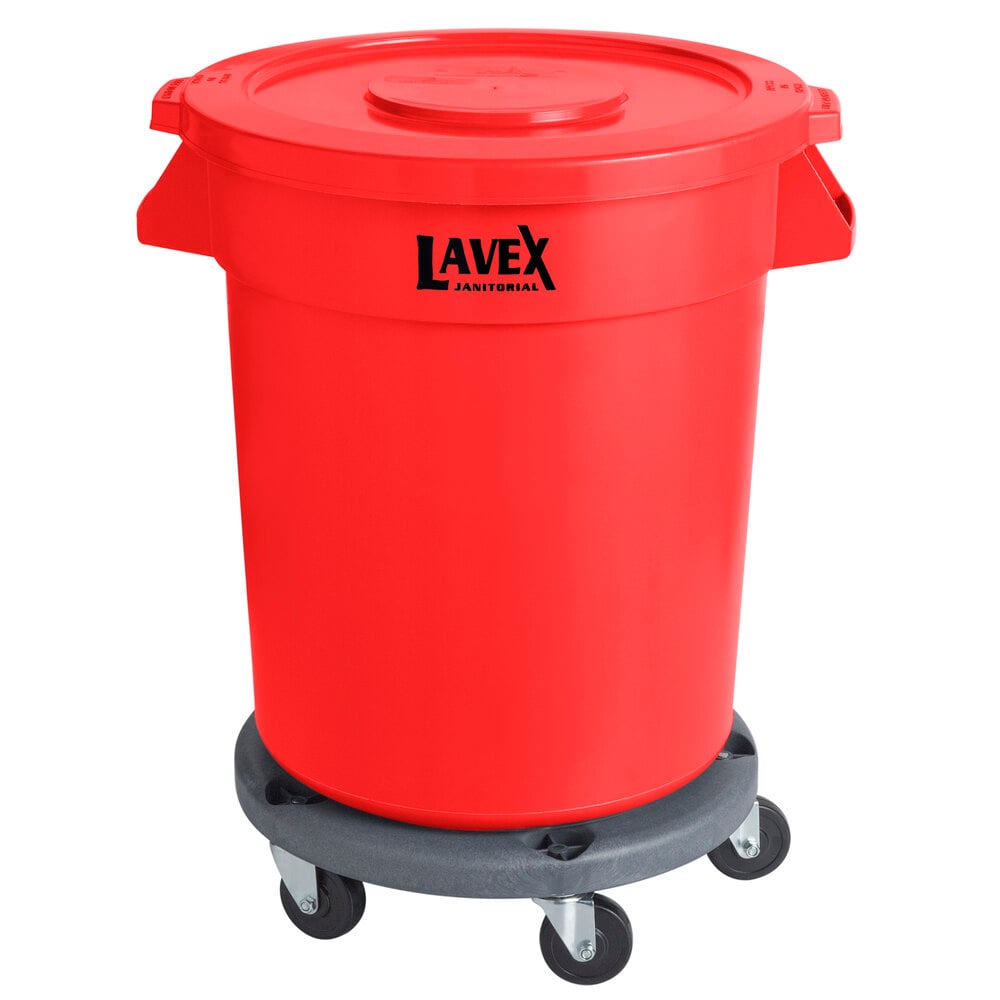 Lavex Janitorial 20 Gallon Red Round Commercial Trash Can with Lid and