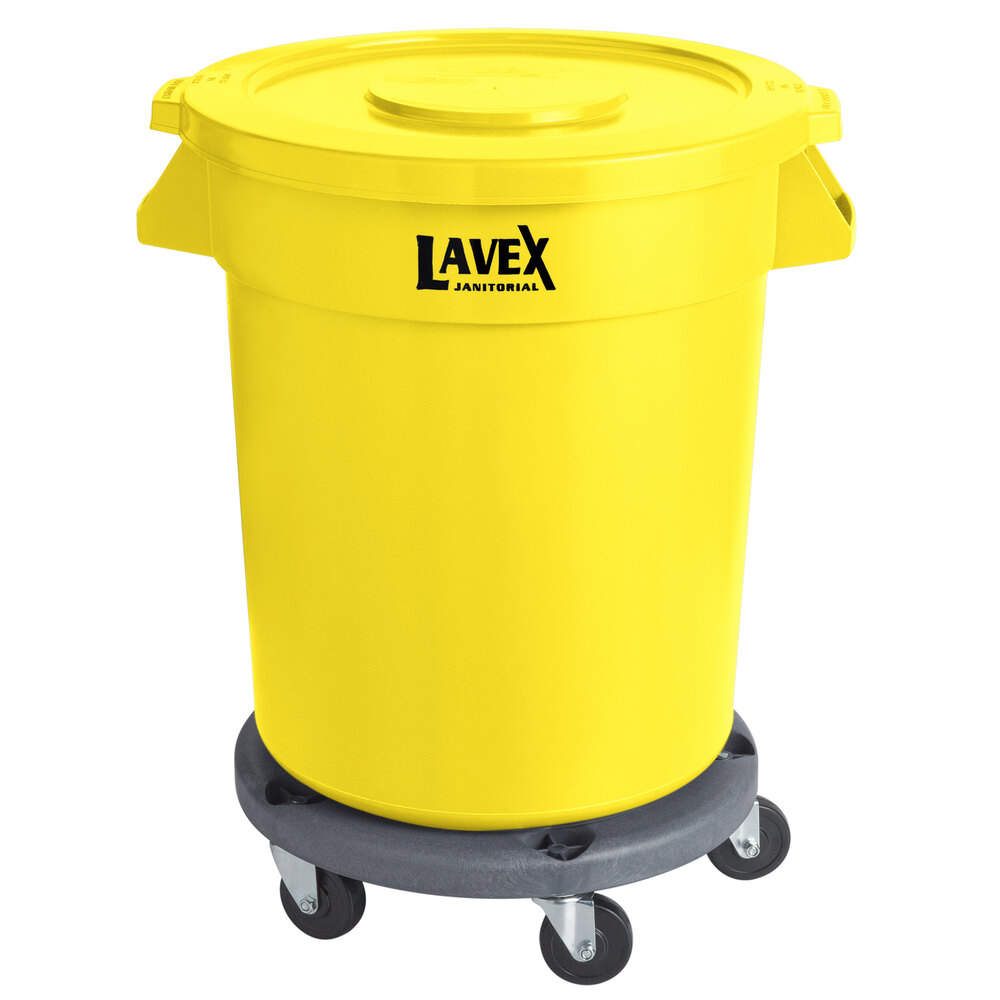 Lavex Janitorial 20 Gallon Yellow Round Commercial Trash Can with Lid