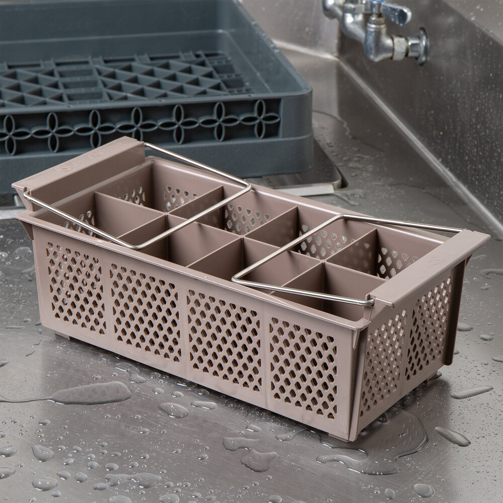 Noble Products 8 Compartment Half Size Brown Flatware Rack with Handles