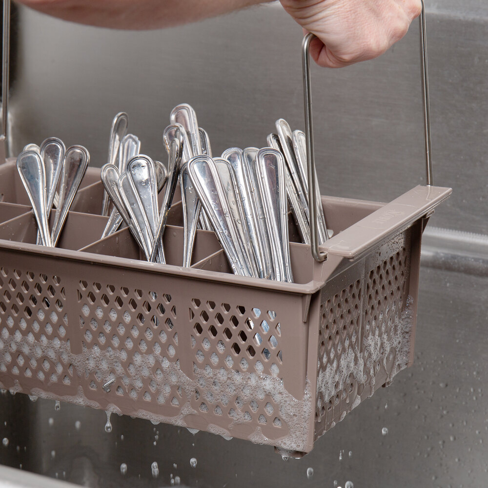 Noble Products 8 Compartment Half Size Brown Flatware Rack with Handles