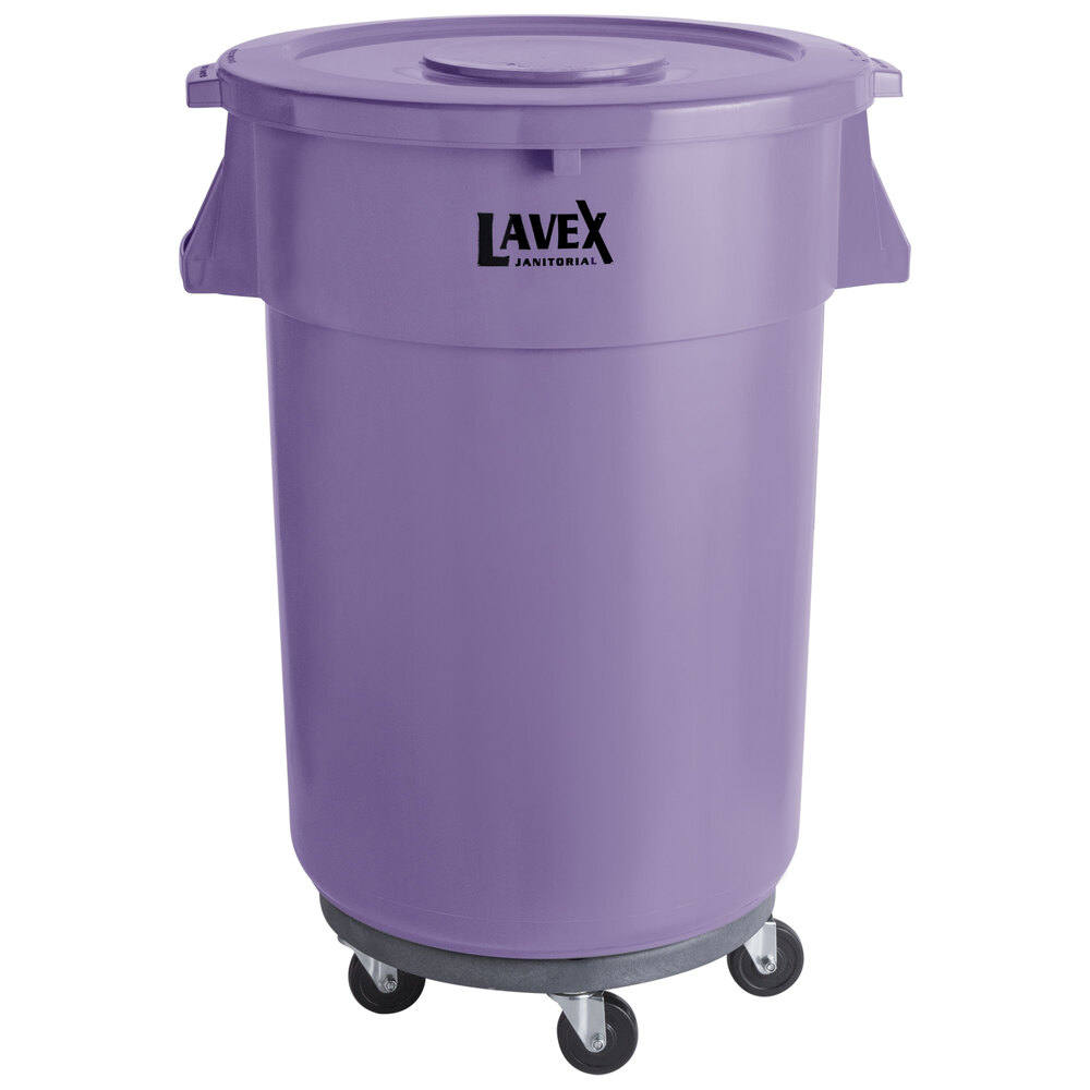 Lavex Janitorial 44 Gallon Purple Round Commercial Trash Can with Lid