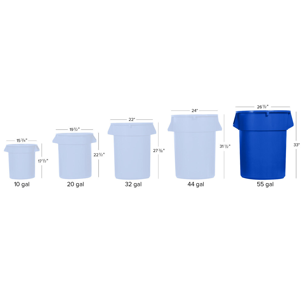 55 Gallon Blue Round Commercial Trash Can and Lid