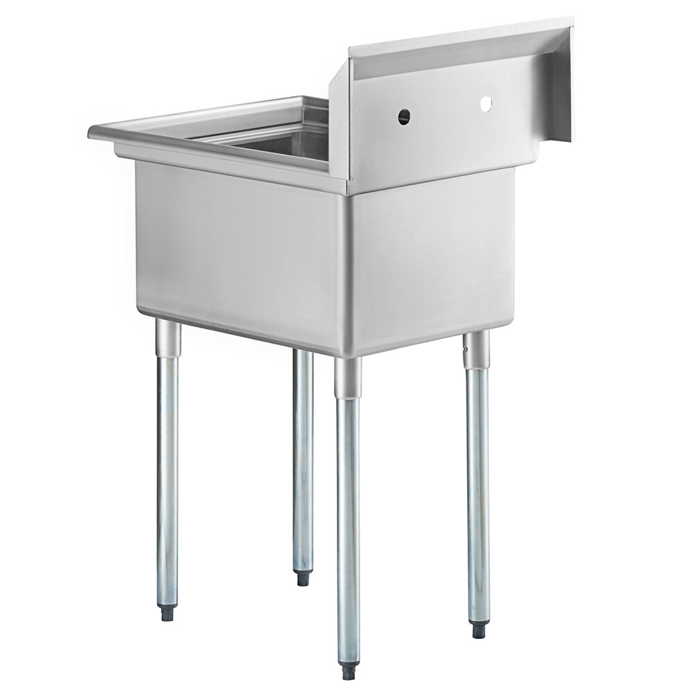 A Regency stainless steel commercial sink with galvanized steel legs.