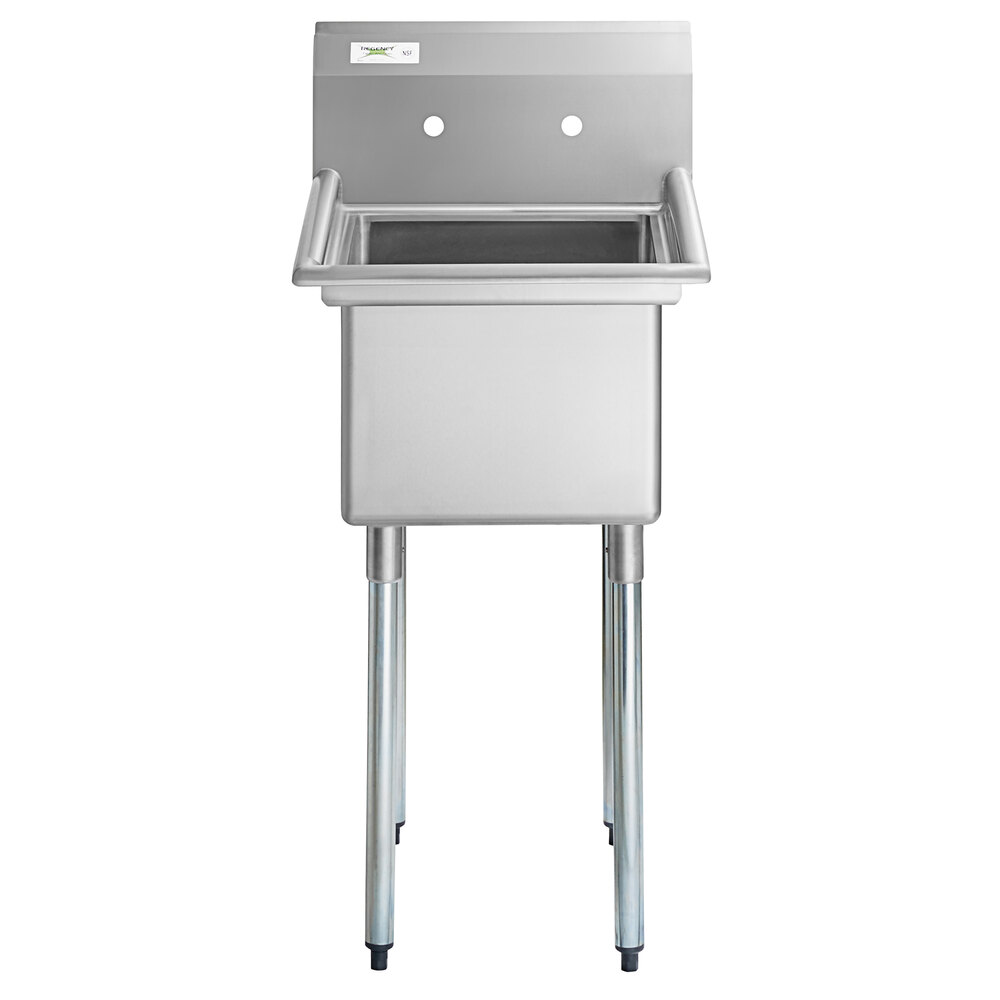 A Regency stainless steel commercial sink with galvanized steel legs and a single sink.