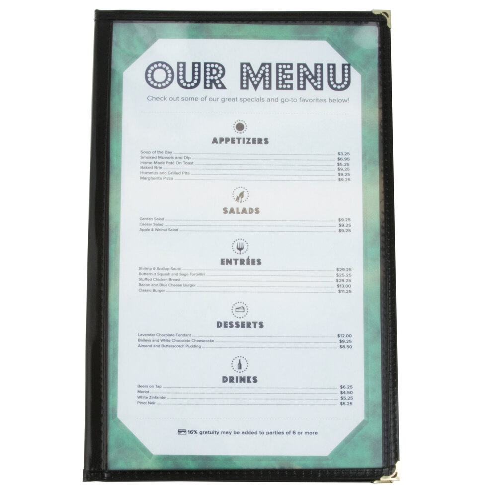 8 1/2" x 14" Black Two Pocket Menu Cover