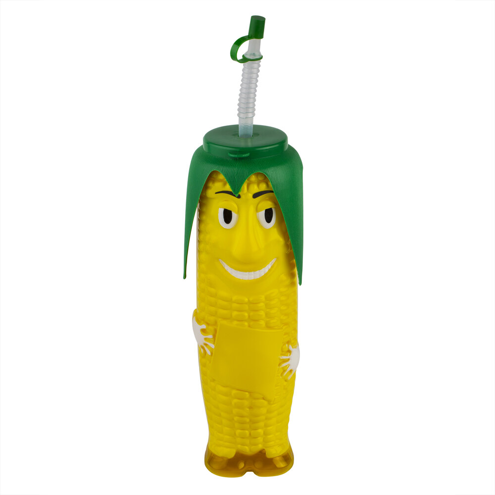 32 oz. Tall Plastic Corn on the Cob Design Souvenir Cup with Straw and