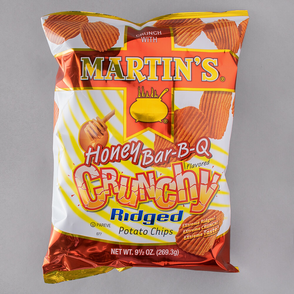 Martin's 9.5 oz. Bag Honey BBQ Crunchy Ridged Potato Chips 9/Case