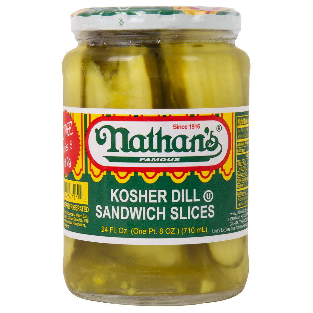 Nathan's Famous 32 oz. Kosher Dill Pickle Sandwich Slices 12/Case