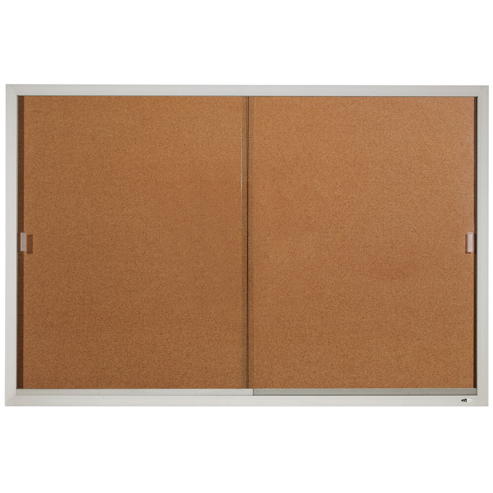 Quartet D2405 Classic 72" x 48" Enclosed Sliding Natural Cork Bulletin