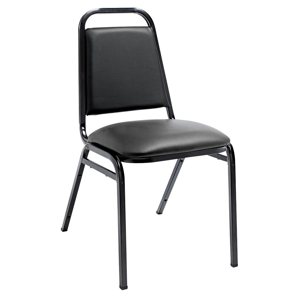 Alera ALESC68VY10B Stackable Black Vinyl Padded Steel Banquet Chair 4