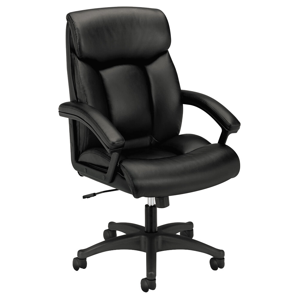 HON Black Leather HighBack Executive Office Chair with Polished