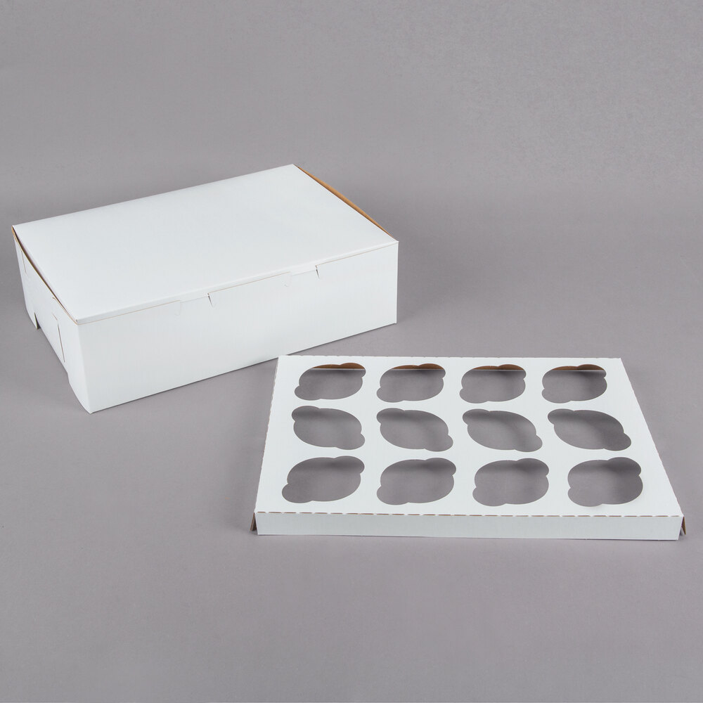 Baker's Lane 14" x 10" x 4" White Cupcake / Muffin Box with 12 Slot