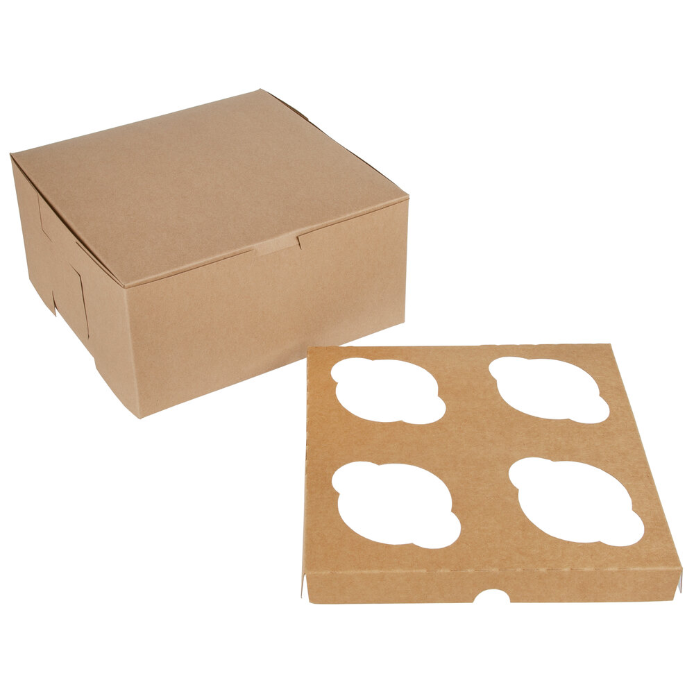 Baker's Lane 8" x 8" x 4" Kraft Cupcake / Muffin Box with 4 Slot
