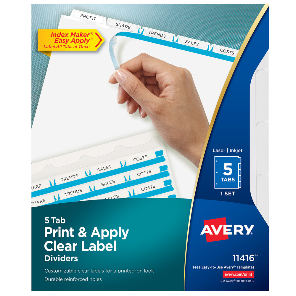 Avery® 11416 Index Maker 5Tab White Paper Punched Divider Set with
