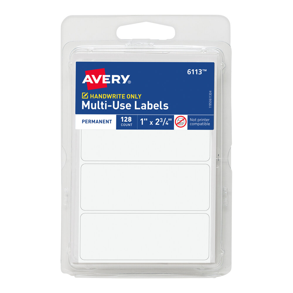 Avery® 06113 1" x 2 3/4" White Rectangle AllPurpose WriteOn Labels