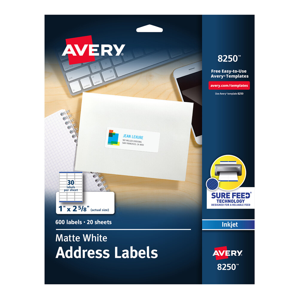 Avery® 08250 1" x 2 5/8" Matte White Rectangle Color Printing Labels ...