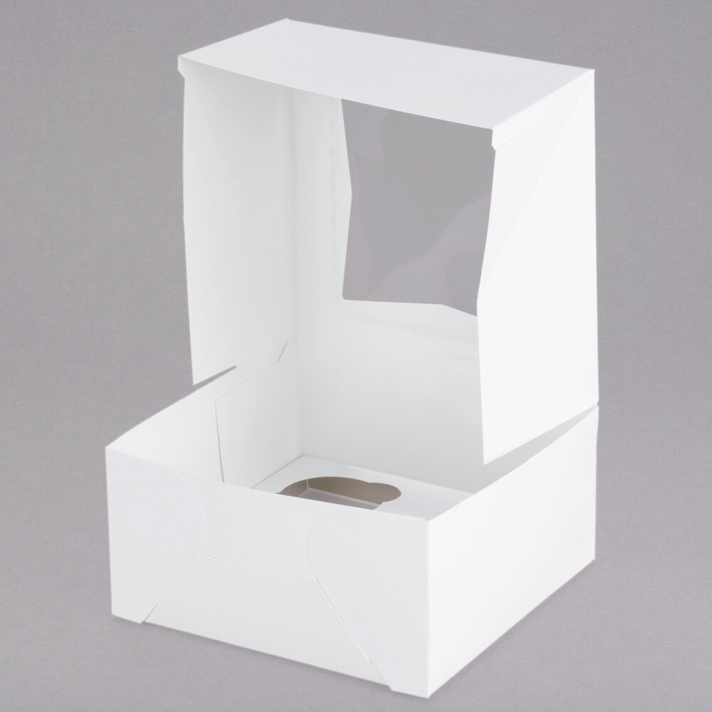 Baker's Lane 8" x 8" x 4" White AutoPopup Window Cupcake / Muffin Box