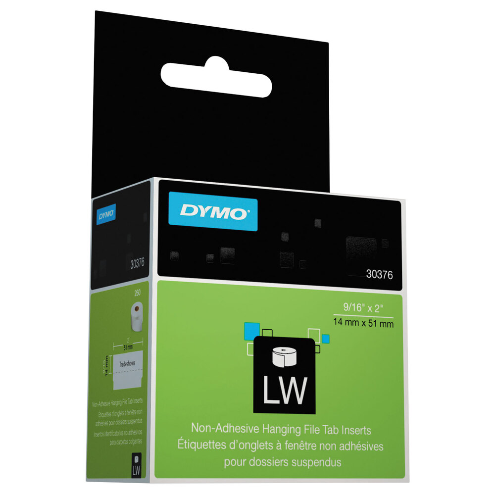 DYMO 30376 LabelWriter 9/16" x 2" White Hanging File Folder Tab NonAdhesive Insert Roll 260/Box