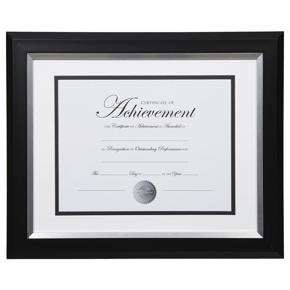 DAX N16984ST 11" x 14" Black / Silver Document Frame with 8 1/2" x 11