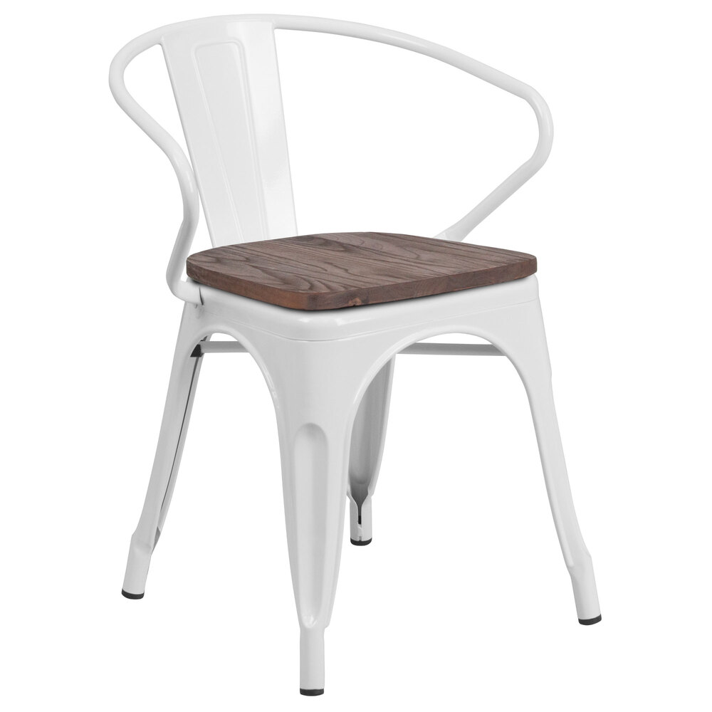 Flash Furniture CH31270WHWDGG White Stackable Metal Chair with Arms