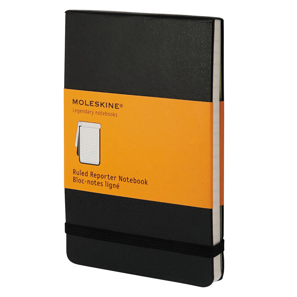 Moleskine QP511 3 1/2" x 5 1/2" Black Ruled Reporter Notebook 192 Sheets