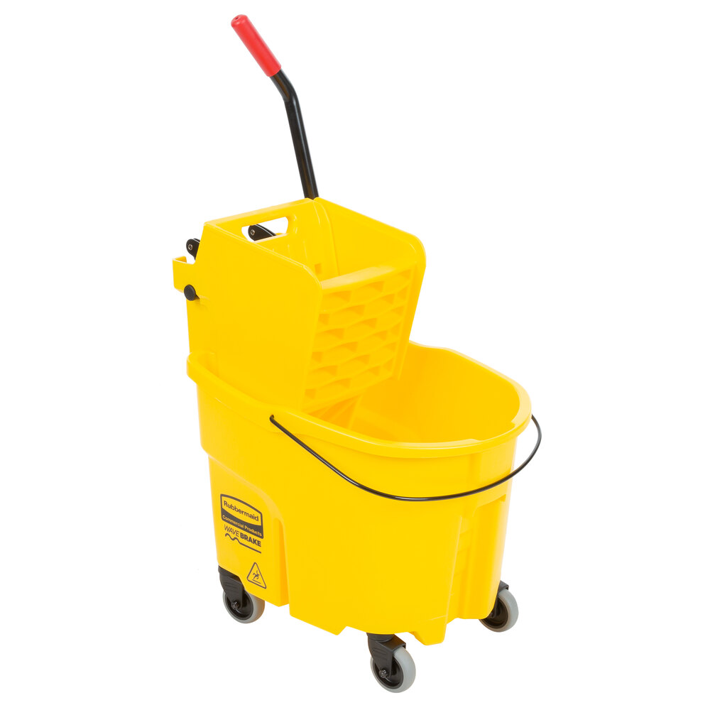 Yellow for sale online Rubbermaid Commercial Products Wavebrake 35Qt Side Press Bucket and Wringer 